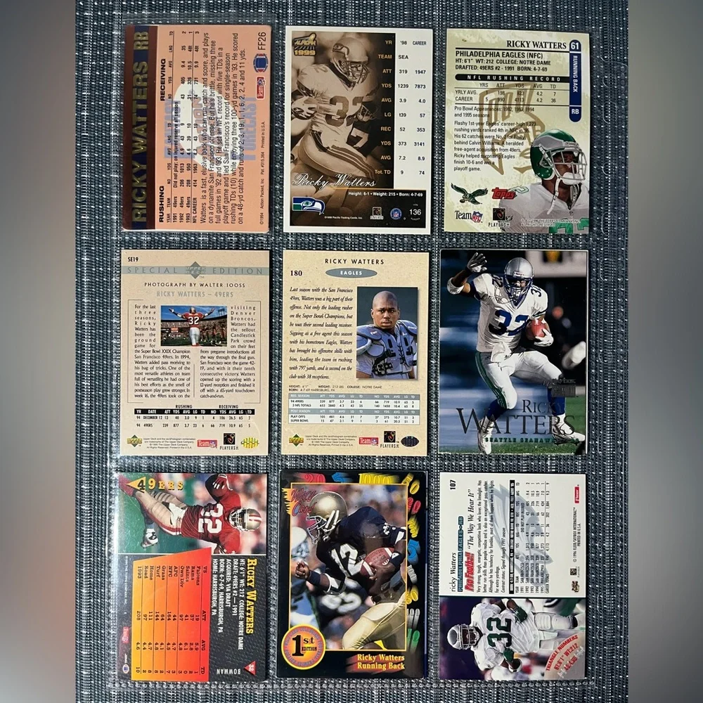 🏈 Ricky Watters NFL National Football League Sports Trading Cards, Qty 10 Lot #1